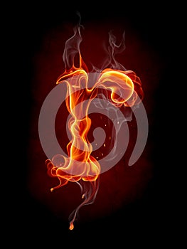 Fire letter isolated on black background