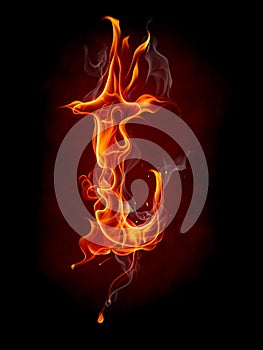 Fire letter isolated on black background