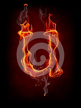 Fire letter isolated on black background