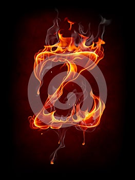 Fire letter isolated on black background