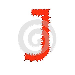 Fire letter J isolated on white background with clipping path