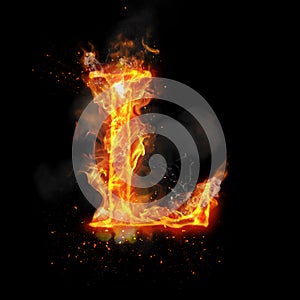 Fire letter L of burning flame light