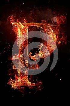 Fire letter O made of burning letters on black background