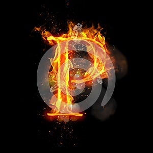Fire letter P of burning flame light