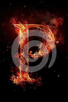 Fire letter P made of burning letters on black background
