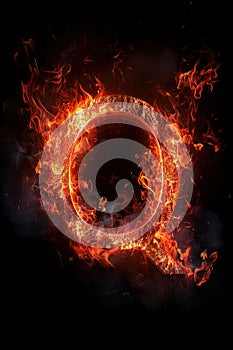 Fire letter Q made of burning letters on black background