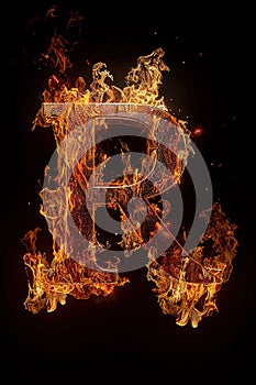 Fire letter R made of burning letters on black background