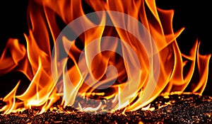 Fire lights on a black background. Fireballs in the night. A burning fire or fire. Danger from fire. The work of a fakir