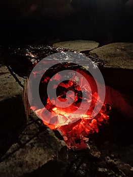Fire-live coals on Grilled fish