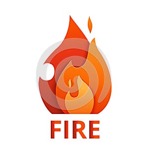 Fire logo cut out of paper. Multi-layer flame icon