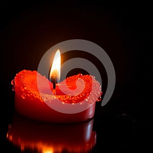 Fire of love, flaming heart, valentines day, red heart shaped candle melts on black