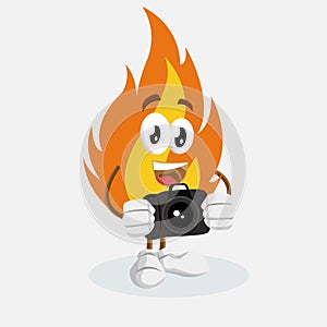 Fire mascot and background with camera pose