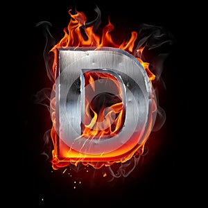 Fire metal letter isolated on black background