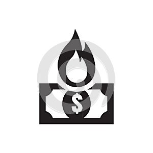 Fire Money Vector Icon, Burn Cash or Burning Dollar Sign