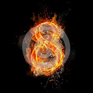 Fire number 8 eight of burning flame