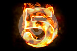Fire number 5 of burning flame light, 3D