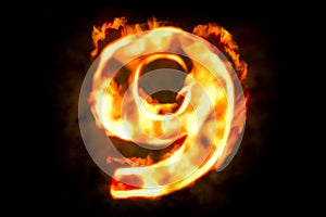 Fire number 9 of burning flame light, 3D