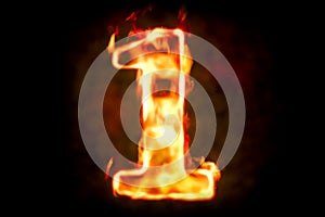 Fire number 1 of burning flame light, 3D