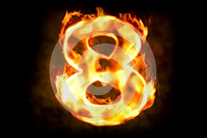 Fire number 8 of burning flame light, 3D
