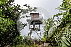 Fire observation tower built at the top of Mont Azore Fond Azore, Praslin, Seychelles.