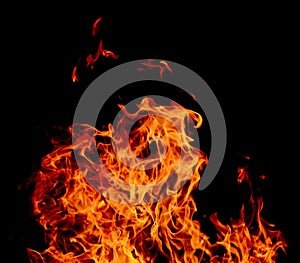 Fire orange burning texture isolated on black background