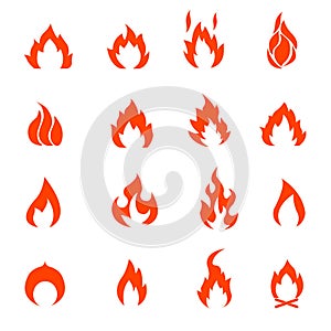 Fire orange icons set collection vector