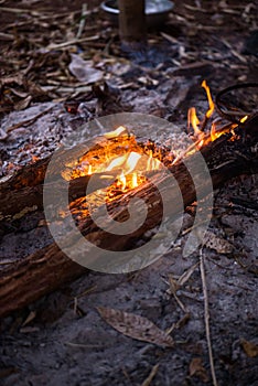 Fire in outdoors fire pit - Camp fire.