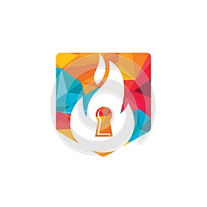 Fire padlock key logo design template. Fire flame key logo icon.