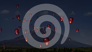 Fire paper lanterns in the night sky with nice background