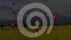 Fire paper lanterns in the night sky with nice background
