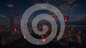 Fire paper lanterns in the night sky with nice background