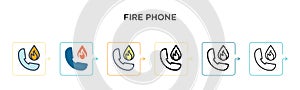 Fire phone vector icon in 6 different modern styles. Black, two colored fire phone icons designed in filled, outline, line and
