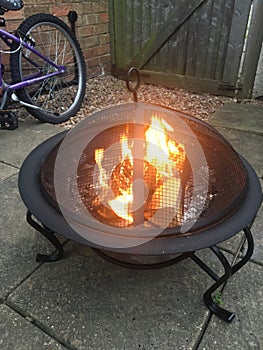 Fire pit with fire