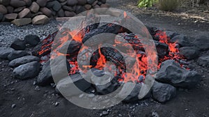 a fire pit with rocks and logs in the middle of it