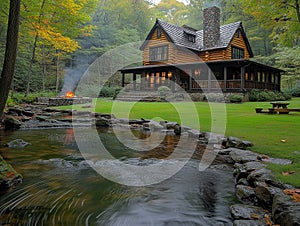 Fire Pit: Rustic Cabin Nature