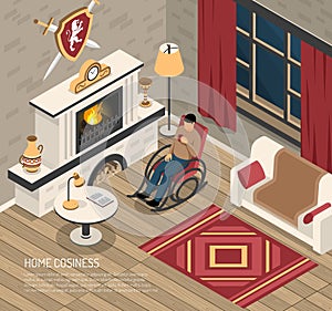 Fire Place Cosiness Isometric Illustration