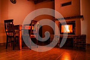 Fire place in a rustic decorated room