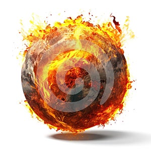 Fire planet burning on white background. Global catastrophe concept illustration.