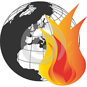 A fire on the planet. Vector black image.