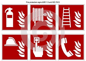 Fire protection sign vector collection DIN 7010 and ASR 1.3 isolated on white background photo