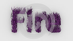 Fire - purple word 3d isolated on white background, render illustration, Realistic tongues of flame burning, fur pelt.