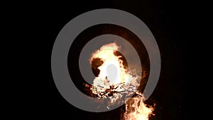 Fire pyre, burning witch, tree branch campfire bonfire flame