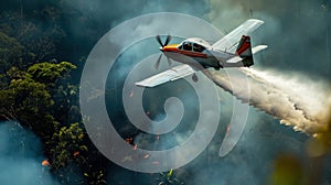 fire in the rainforest extinguishes the plane with water bombing