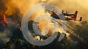 fire in the rainforest extinguishes the plane with water bombing