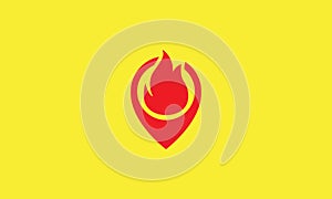 Fire red with pin map location logo design vector icon symbol illustration