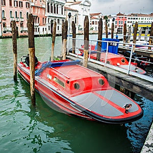 Fire rescue boats near the pier in Venice, Italy