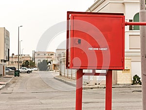 Fire rescue cabinet place outside in a residential town fire cabinet