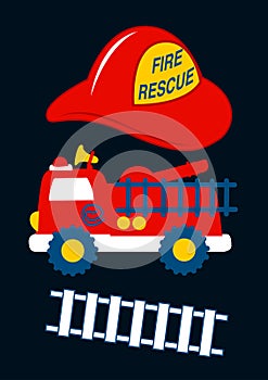 Fire Rescue with red helmet and truck