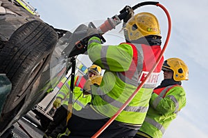 Fire and Rescue service at car crash training