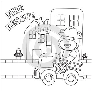 Fire rescue team with funny firefighter  vector cartoon